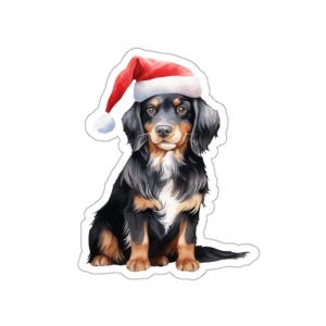 Weihnachtshund Aufkleber, Berner Sennenhund Aufkleber, Weihnachtsmütze Aufkleber, Geschenk für Hundeliebhaber, Feiertagsaufkleber, festlicher Aufkleber, niedlicher Hundeaufkleber
