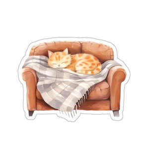 Sleeping Cat Sticker, Orange Tabby, Cozy Sticker, Book Lover Gift, Cat Lover Gift, Laptop Sticker, Vinyl Decal, Water Resistant