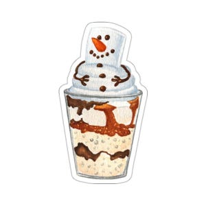 Sticker parfait bonhomme de neige guimauve, Sticker gourmandise d'hiver, Sticker gourmand dessert, Stickers vacances mignons, cadeau pour boulanger, amateur de nourriture