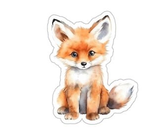 Cute Fox Sticker, Watercolor Art, Laptop Decal, Animal Lover Gift, Spring Stickers, Kid Stickers, Journal Stickers