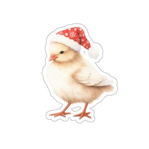 Sticker poussin mignon, bonnet de Noel, décoration de vacances d'hiver, stickers festifs, cadeau pour les amateurs d'oiseaux, sticker aquarelle