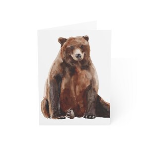 Cartões de felicitações de urso pardo, pacote com 10 ou cartão dobrado individualmente com envelope, em branco por dentro, conjunto de papelaria para presente com cartão postal de animais da floresta em aquarela
