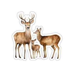 Deer Family Stickers, Watercolor Art Stickers, Cute Animal Decals, Gift for Animal Lovers, Fall Season Stickers