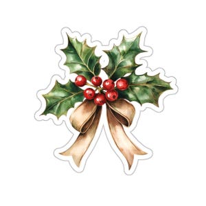 Sticker baies de houx, Stickers de Noël, cadeau de vacances, décoration hivernale, Stickers festifs, Stickers aquarelle