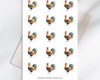 Naklejki koguta do planerów, Bullet Journals Art, Scrapbooking Rooster Print, Naklejki akwarelowe Farmhouse, Arkusz naklejek z kurczakiem