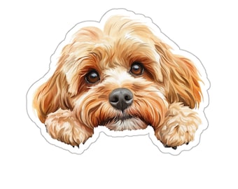 Cockapoo Sticker, Peeking Dog Waterproof Vinyl Sticker For Laptop Water Bottle Phone Wall Car Window Decal Gift