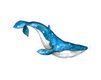 Adesivo de baleia em aquarela, decalque de baleia azul, presente para amantes do oceano, adesivos fofos para laptop, adesivos para garrafas de água