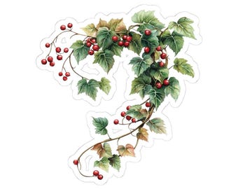 Red Berry Vine Sticker, Watercolor Botanical Decal, Best Friend Gift, Nature Stickers, Christmas Sticker, Laptop Sticker, Gift for Her