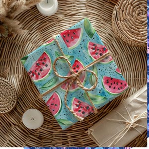 Wassermelone Geschenkpapier, Sommer Geschenkpapier, Aquarell Design, Geburtstagsgeschenk, Obst Thema, Party Dekoration, Foodie Freund, helle Farben