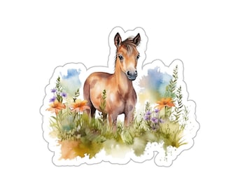 Watercolor Horse Vinyl Sticker, Cute Animal Decal, Gift for Nature Lovers, Eco Friendly Waterproof Sticker, Laptop Sticker