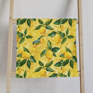 Lemon Hand Towel, Summer Kitchen Decor, Watercolor Fruit Towel, Citrus Lover Gift, Decorative Bathroom Towel, Housewarming Gift