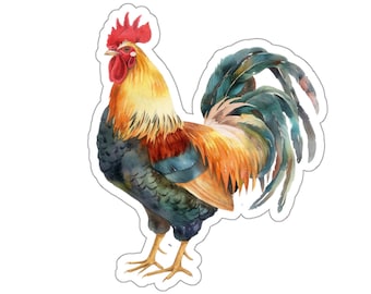 Watercolor Rooster Sticker, Farmhouse Decor, Animal Lover Gift, Waterproof Vinyl Decal for Laptop Phone Water Bottle Car Bumper Window