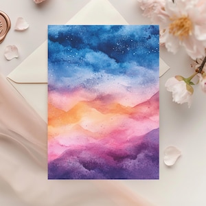 Lot de 10 cartes de voeux aquarelle colorées paysage de rêve, cartes postales abstraites coucher de soleil nuages ciel avec enveloppes