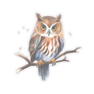 Cute Owl Vinyl Sticker, Watercolor Owl Decal, Glossy Waterproof Owl, Laptop Sticker, Water Bottle Owl, Eco Friendly Sticker, Owl Gift