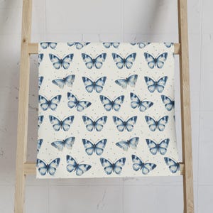 Blue Butterfly Hand Towel, Spring Decor, Elegant Bathroom Decor, Butterfly Lover Gift, Cottagecore Towel, Nature Inspired Towel