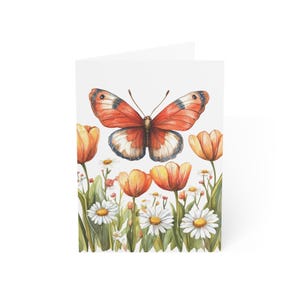 Biglietti d'auguri con fiori e farfalle, confezione da 10 o biglietto singolo piegato con busta, interno vuoto, set regalo di cancelleria per cartoline acquerellate