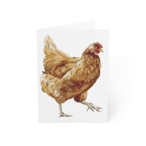 Cartões de felicitações de frango marrom, pacote com 10 ou cartão dobrado individualmente com envelope, em branco por dentro, conjunto de papelaria para presente de cartão postal de fazendeiro em aquarela
