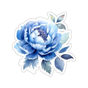 Sticker mooie blauwe bloem, decoratieve aquarelbloem, waterdichte glanzende sticker, perfect voor laptops, tijdschriften en cadeaus