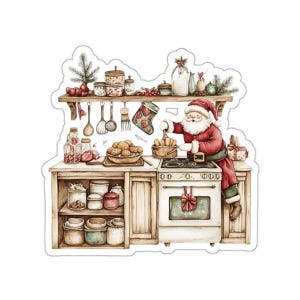 Santa Claus Sticker, Baking Christmas Sticker, Holiday Sticker, Watercolor Sticker, Cute Stickers for Kitchen, Festive Sticker
