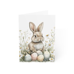 Lindos cartões de felicitações de coelhinho da Páscoa, pacote com 10 ou cartão dobrado individualmente com envelope, em branco por dentro, conjunto de papelaria para presente de cartão postal em aquarela