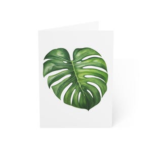 Cartões comemorativos de folhas de Monstera, pacote com 10 ou cartão dobrado individualmente com envelope, em branco por dentro, conjunto de papelaria para presente com cartão postal de planta em aquarela