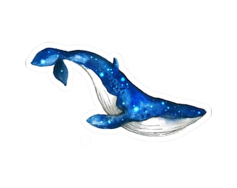 Adesivo de baleia azul, baleia galáctica, arte em aquarela, decalque para laptop, adesivos fofos para garrafas de água, adesivos para planejador, presentes para ela