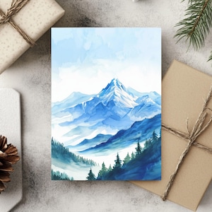 Pacote de 10 cartões de felicitações com paisagens de montanha, cartão postal de montanha em aquarela, cartões de felicitações em branco com envelopes, presente para amantes da natureza