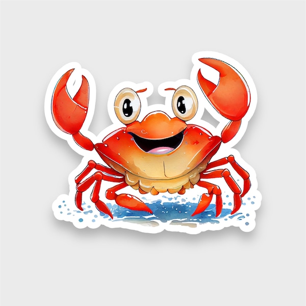 Cute Happy Crab Sticker - Smiling Crab Vinyl Decal for Ocean Lovers - Cartoon Adorable Sea Creature Kawaii Beach Sticker, Kids Animal Gift