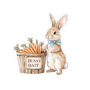 Bunny Bait Sticker, Cute Rabbit Decal, Gift for Rabbit Lover, Waterproof Vinyl Stickers, Spring Decor, Funny Stickers for Easter