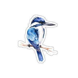 Blue Kingfisher Bird Vinyl Sticker, Watercolor Waterproof Nature Decal, Cute Animal Laptop Sticker, Bird Watching Gift, Eco Friendly Inks