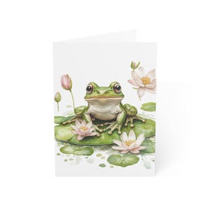 Biglietti d'auguri con rana carina, confezione da 1 o 10, set di biglietti piegati a forma di fiore di loto con buste, interno vuoto, cartoline acquerellate, articoli di cancelleria regalo