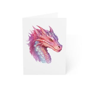 Cartões comemorativos de dragão de fantasia, pacote com 10 ou cartão dobrado individualmente com envelope, conjunto de papelaria para presente de cartão postal aquarela minimalista