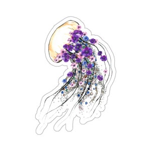 Watercolor Flower Jellyfish Sticker - Floral Sea Sticker for Laptop, Journal, Hydroflask | Cute Ocean Vinyl Decal | Flower Jellyfish Gift