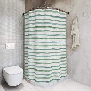 Green Striped Shower Curtain, Modern Bathroom Decor, 71x74 Inches, Eco Friendly Shower Curtain, Minimalist Bathroom Accessories