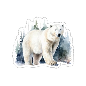 Winter Polar Bear Waterproof Vinyl Sticker, Eco Friendly Cute Bear Decal for Laptop, Water Bottle, Journal, 2-6 Inches