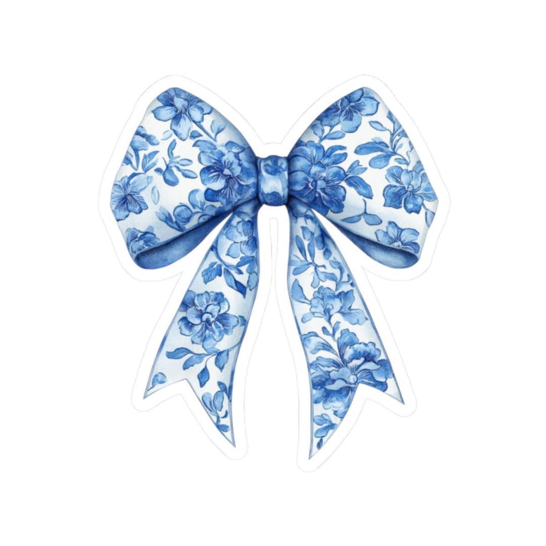 Blue Floral Bow Sticker, Watercolor Art, Cute Stickers, Laptop Decal ...