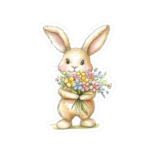 Cute Bunny Sticker, Floral Rabbit Decal, Spring Animal Sticker, Easter Gift Idea, Vinyl Sticker, Cute Nature Sticker, Illustrated Animal Art