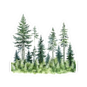 Watercolor Forest Stickers, Pine Tree Decal, Nature Lover Gift, Laptop Stickers, Waterproof Sticker, Botanical Art, Planner Stickers