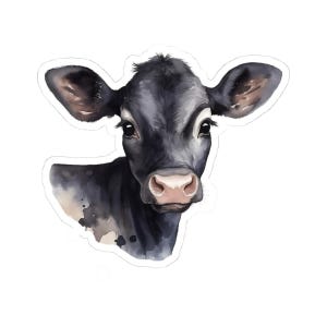 Cute Baby Cow Vinyl Sticker, Watercolor Animal Art Decal, Glossy Waterproof Sticker, Ideal for Laptops, Water Bottles, Phones