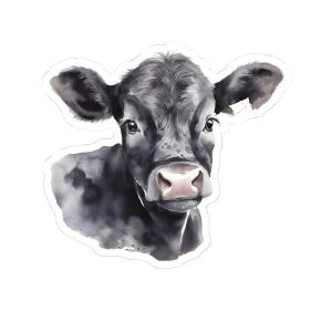 Cute Black Cow Vinyl Sticker, Animal Watercolor Art, Farm Animal Laptop Decal, Waterproof Cow Sticker for Kids and Adults, Eco Friendly