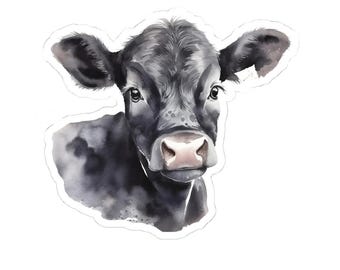 Süßer schwarzer Kuh-Vinyl-Aufkleber, Tieraquarell-Kunst, Bauernhof-Tier-Laptop-Aufkleber, wasserfester Kuh-Aufkleber für Kinder und Erwachsene, umweltfreundlich