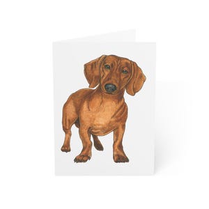 Cartões de felicitações fofos de cachorro Dachshund, pacote com 10 ou cartão dobrado individualmente com envelope, conjunto de papelaria para presente de cartão postal aquarela minimalista