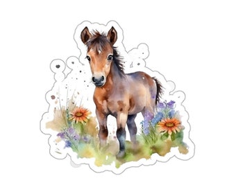 Cute Horse Watercolor Vinyl Sticker, Funny Animal Decal, Laptop Water Bottle Sticker, Horse Lover Gift, Eco Friendly
