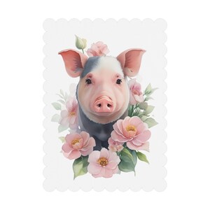 Cartes postales aquarelle florale de cochon, fleurs roses, design animal mignon, lot de 1 à 45 cartes de voeux, cadeaux de papeterie pour les amoureux des animaux de la ferme