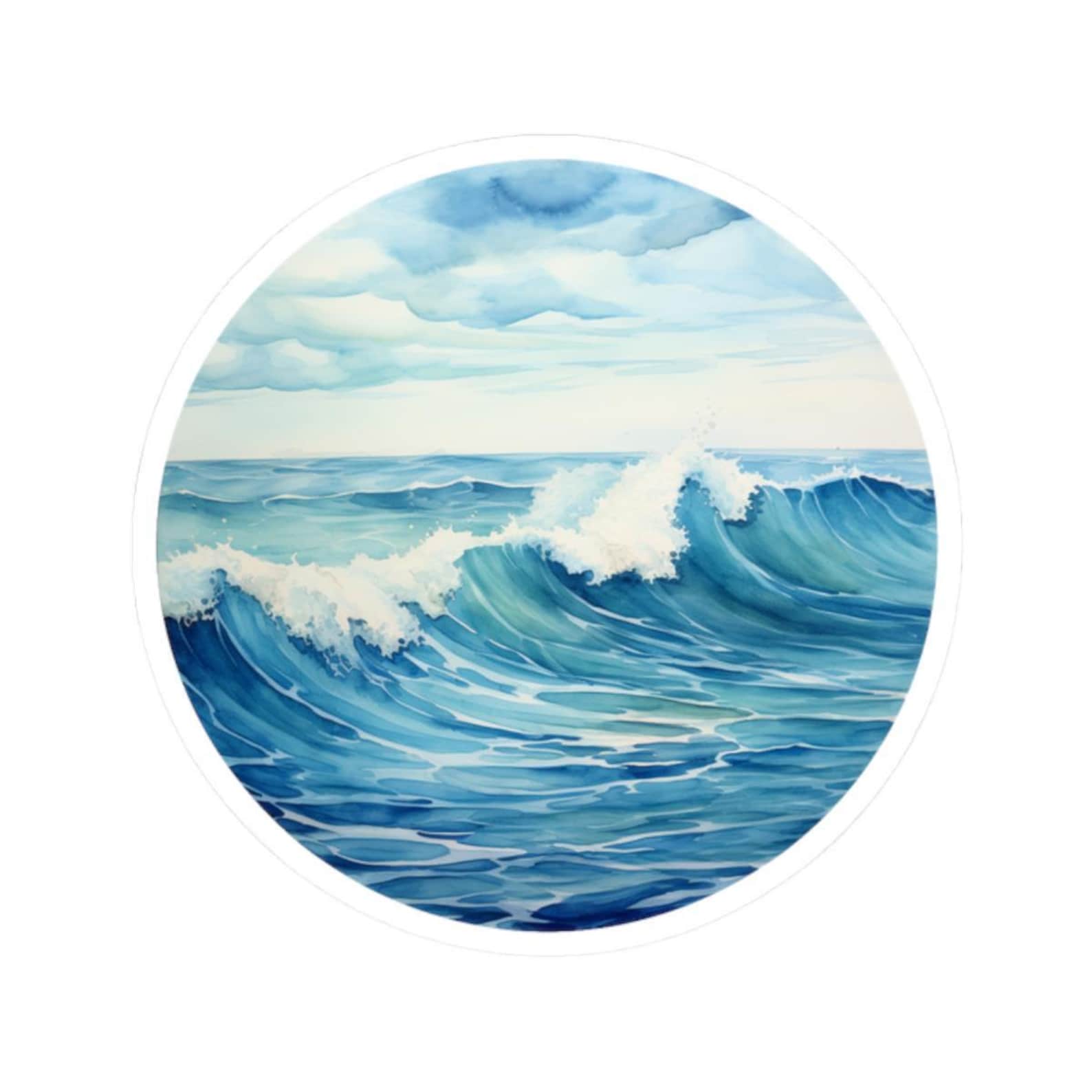 Ocean Drawing Sticker Ocean Wave Stickers, Watercolor Sea Stickers, Blue Sea Stickers, Gift ...