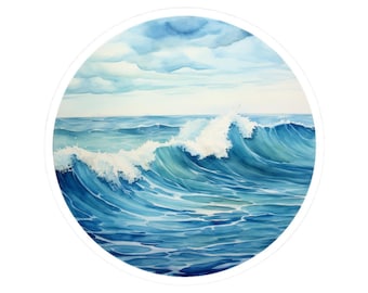 Ocean Wave Stickers, Watercolor Sea Stickers, Blue Sea Stickers, Gift for Ocean Lover, Hydroflask Sticker, Laptop Stickers, Decals