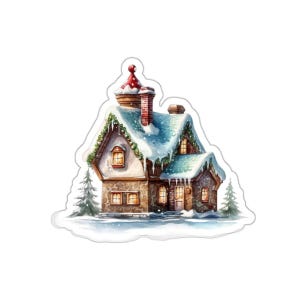 Winter House Sticker, Christmas Cottagecore Stickers, Cozy Home, Holiday Stickers, Gift for Her, Waterproof Stickers