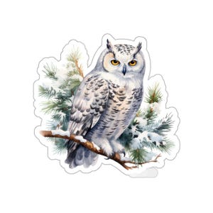 Snowy Owl Vinyl Sticker, Waterproof, Glossy, Eco-Friendly, Laptop Decal, Planner Sticker, Water Bottle Decoration, Gift Idea