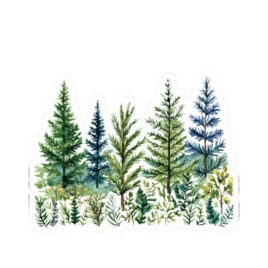 Watercolor Forest Stickers, Evergreen Tree Decal, Nature Lover Gift, Laptop Sticker, Water Bottle Sticker