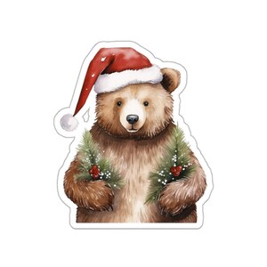 Sticker Ours De Noël, Stickers Des Fêtes, Père Noël, Aquarelle, Stickers Pour Ordinateur Portable, Stickers Agenda, Cadeau Pour Enfants, Stickers Mignons